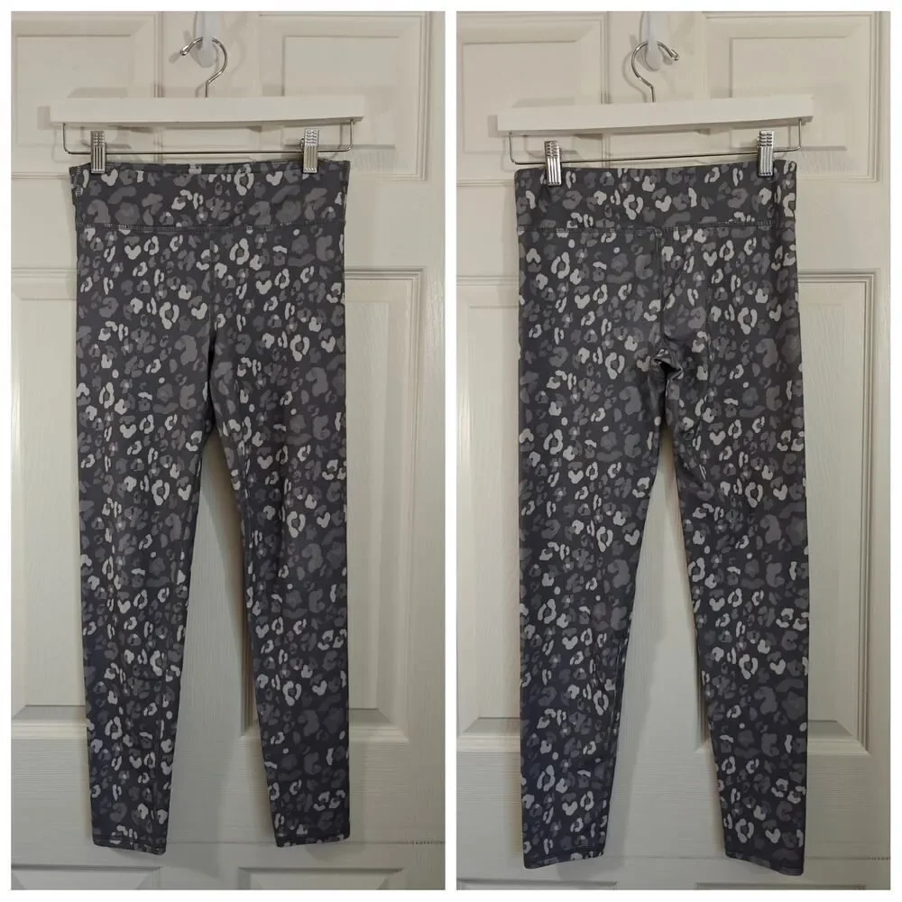 Eddie Bauer gray graphic tee & leopard legging set sz L (14/16)